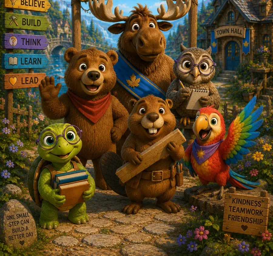 Busy Island crew: Buster Bear, Benny Beaver and friends
